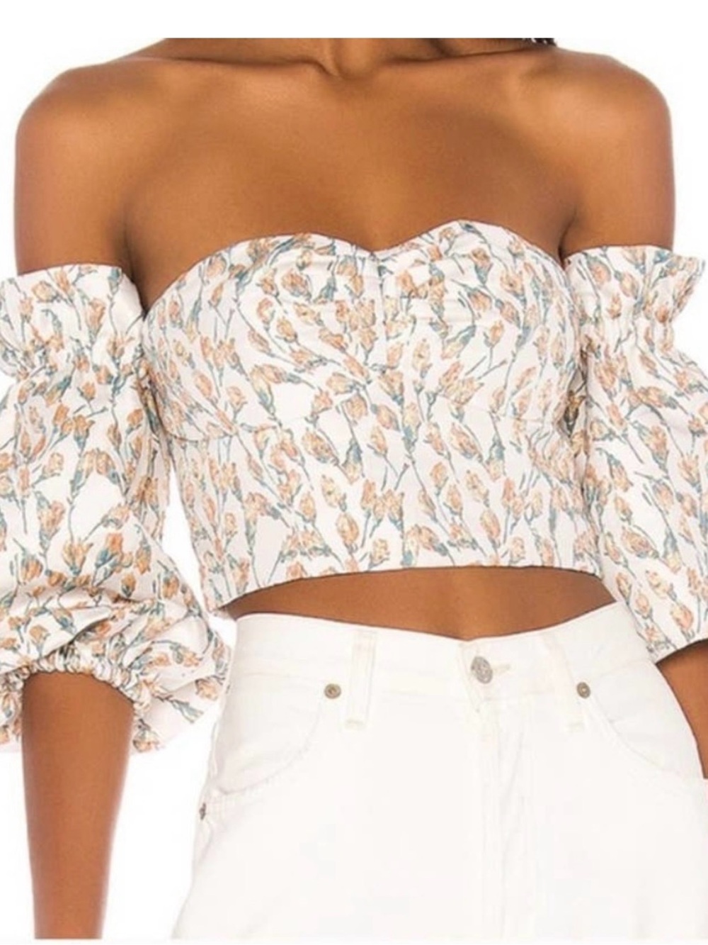 Revolve Song of Style Callie Top Floral Cropped Off Shoulder Ruffle  XS #1583